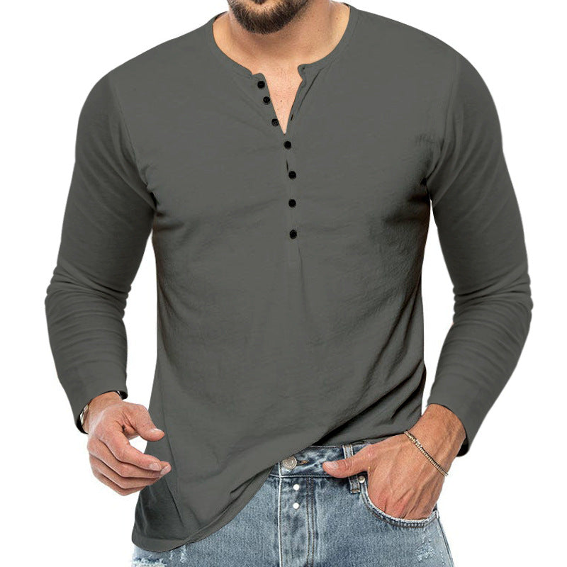 Herren Langarm-Henley-Shirt aus weichem Baumwollmix mit feiner Knopfleiste EB