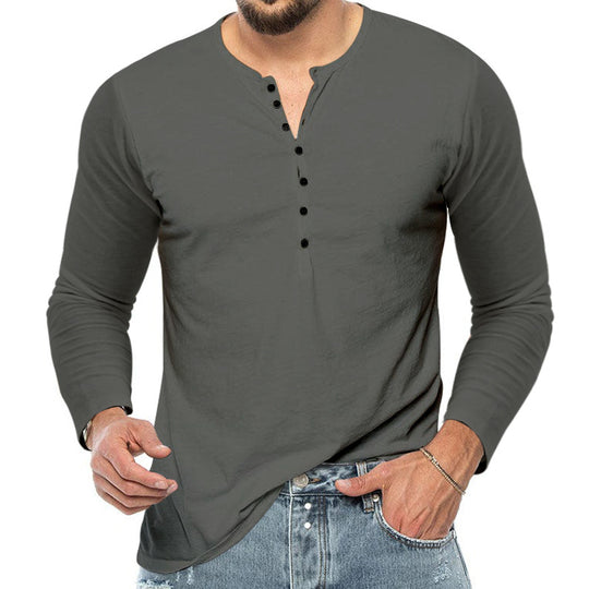 Herren Langarm-Henley-Shirt aus weichem Baumwollmix mit feiner Knopfleiste EB