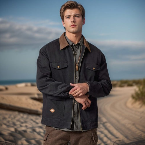 Herren lässige Utility-Jacke mit praktischen Klappentaschen und Reißverschluss EB