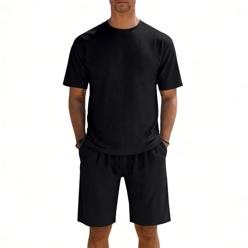 Herren nan Kurzarmshirt- und Bermudakombination aus geripptem Jersey mit elastischem Tunnelzugbund EB