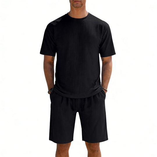 Herren nan Kurzarmshirt- und Bermudakombination aus geripptem Jersey mit elastischem Tunnelzugbund EB