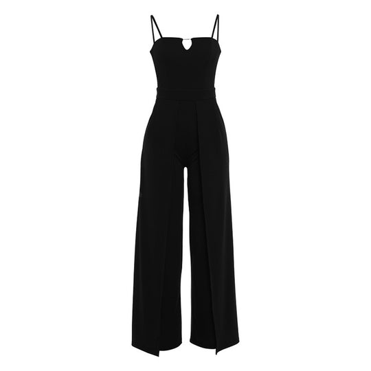 Damen Elegantes Langarm-Overall mit hochgeschlossenem Ausschnitt und seitlichem Schlitz EB