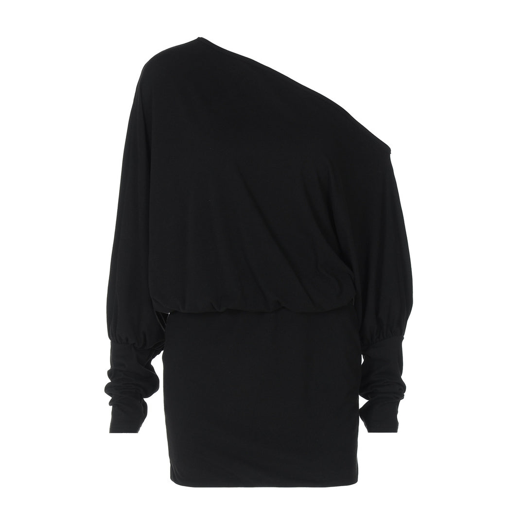 Damen Lässiges Off-Shoulder Kleid mit seitlicher Raffung EB