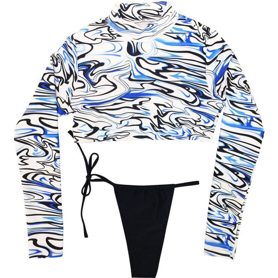 Damen Crop-Top mit langen Ärmeln und exotischem Blattmuster EB