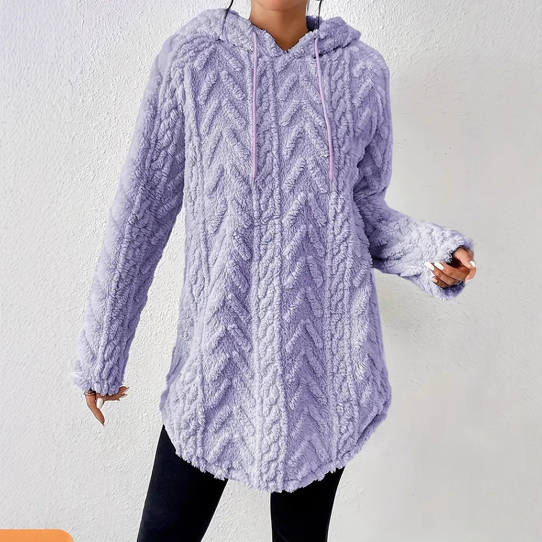 Damen Kapuzenpullover mit weichem Plüsch und modischem Zopfmuster EB