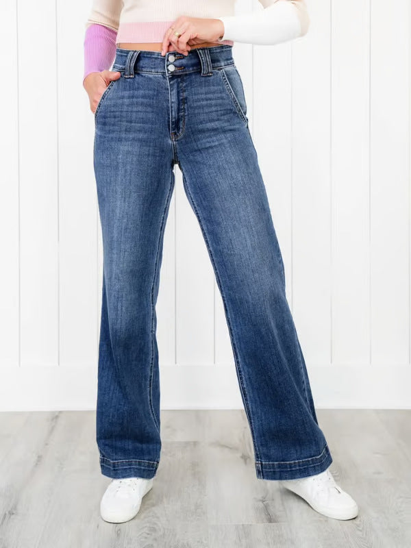 Damen Weit geschnittene Jeans mit hohem Bund und eleganter Nahtführung EB