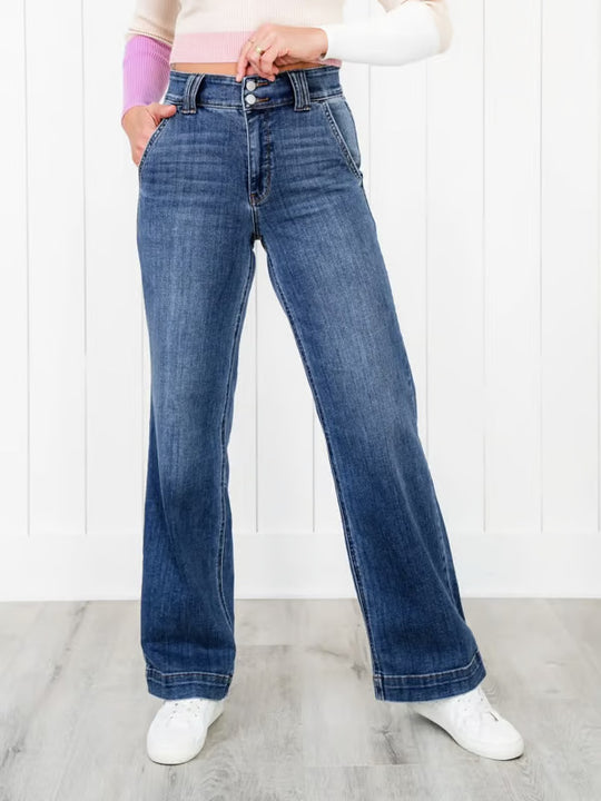 Damen Weit geschnittene Jeans mit hohem Bund und eleganter Nahtführung EB