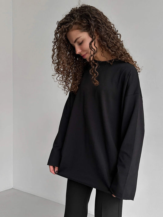 Damen Oversize Langarmshirt mit hohem Kragen EB