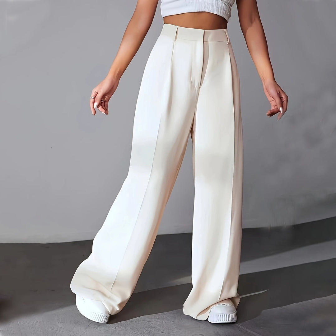 Damen weite Hochtaillen-Hose mit eleganter Faltenlegung und zeitgemäßem Schnitt EB