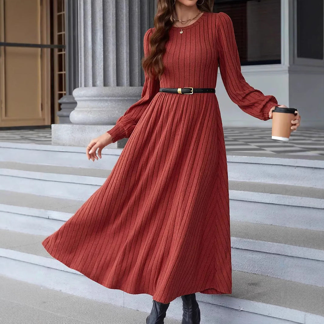 Damen gestricktes Maxikleid mit langen Ärmeln EB