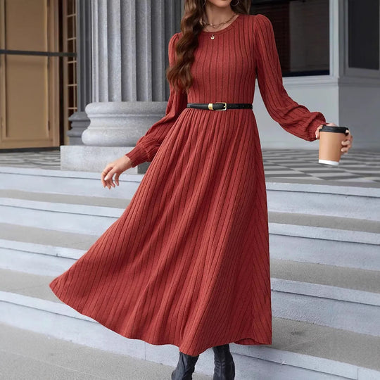 Damen gestricktes Maxikleid mit langen Ärmeln EB