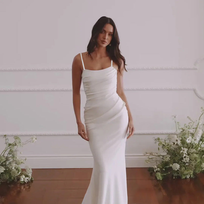 Damen Fließendes Maxikleid mit asymmetrischem Schnitt und eleganter Drapierung EB