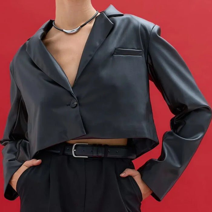 Damen lässige kurz geschnittene Kunstjacke EB
