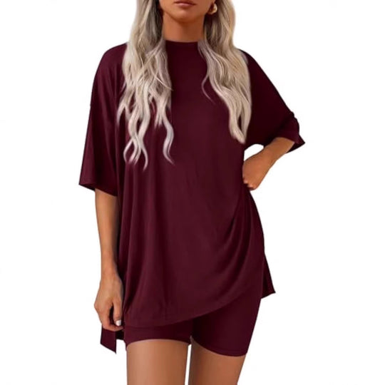 Damen lässiges Sport-T-Shirt mit Shorts im Set EB