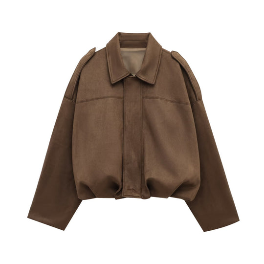 Damen oversized Kunstlederjacke mit elastischem Bund EB