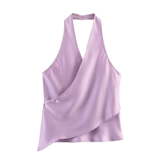 Damen elegantes Haltertop mit asymmetrischem Schnitt und schimmerndem Satinfinish EB