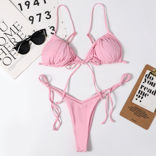 Damen Tiefer Ausschnitt Triangel-Bikini mit verspielten Bindebändern EB