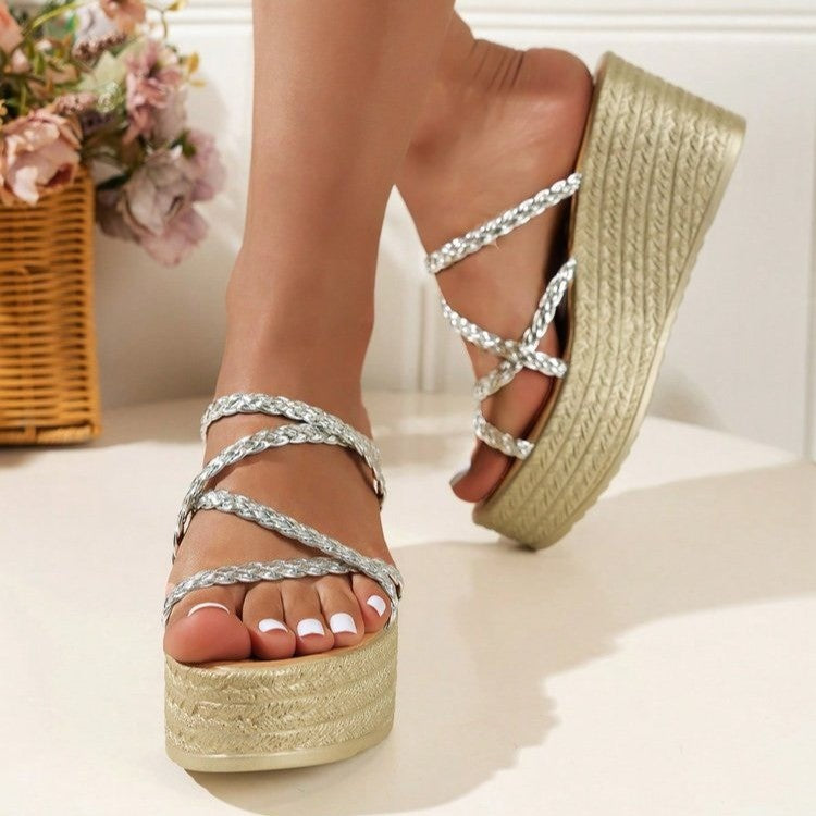 Damen elegante Plateau-Sandalen mit geflochtenem Riemendesign EB