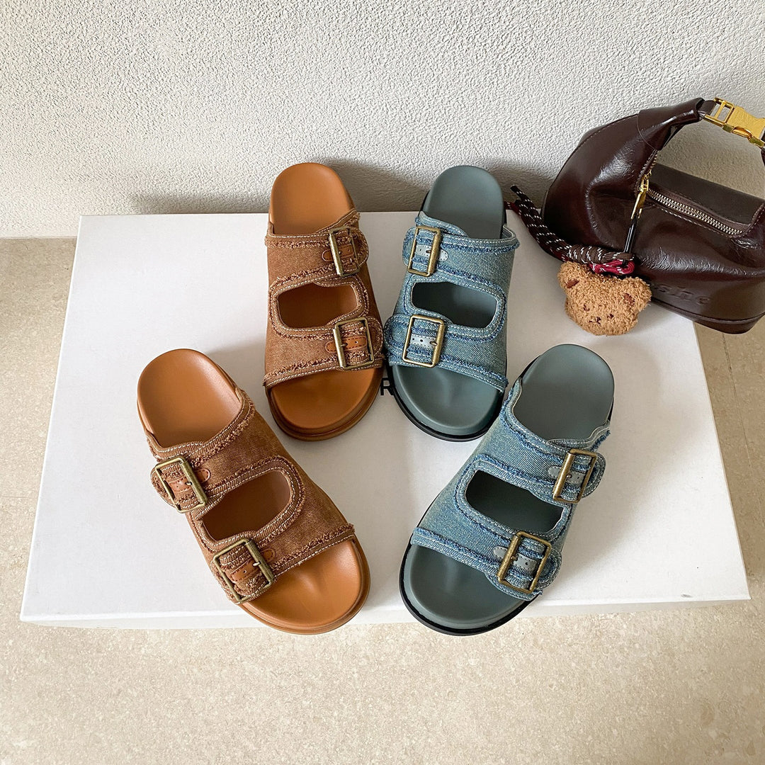 Damen Komfortable Sandalen mit doppeltem Schnallenverschluss EB