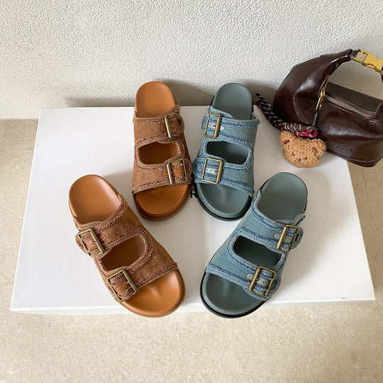 Damen Komfortable Sandalen mit doppeltem Schnallenverschluss EB