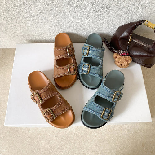 Damen Komfortable Sandalen mit doppeltem Schnallenverschluss EB