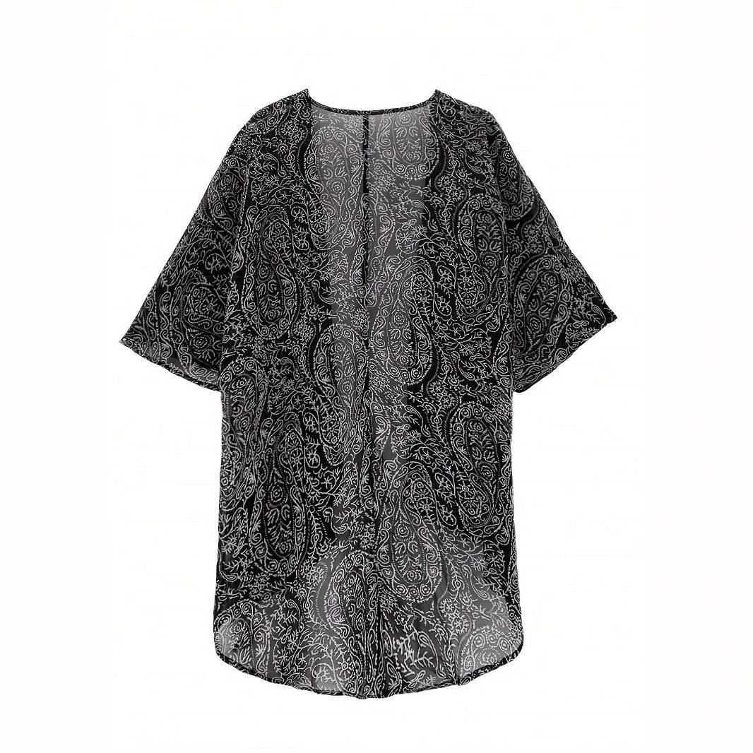Damen Kimono-Jacke mit trendigem Muster und lockerem Schnitt EB