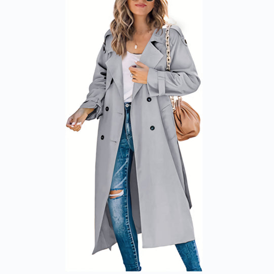 Damen legerer Trenchcoat mit Gürteldesign und stylischen Knöpfen EB