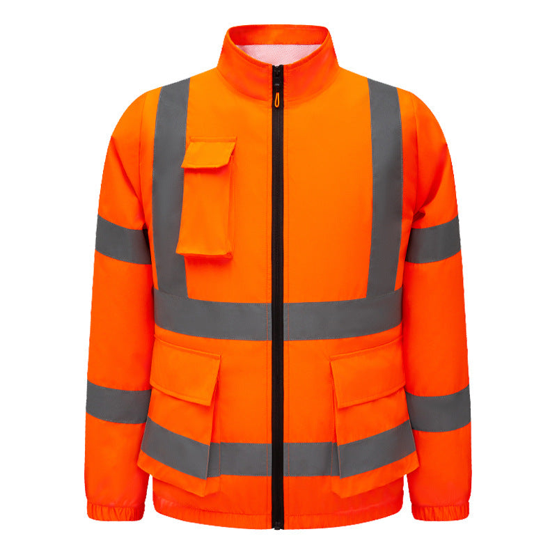 Unisex nan hochsichtbare Warnschutzjacke mit reflektierenden Streifen, extra Taschen und robuster Außenhülle R&B