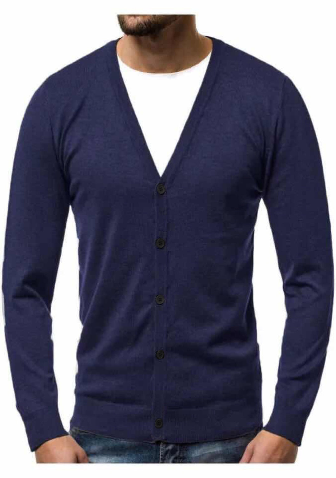 Herren nan Feinstrick-Cardigan mit V-Ausschnitt, schmaler Passform und durchgehender Knopfleiste EB