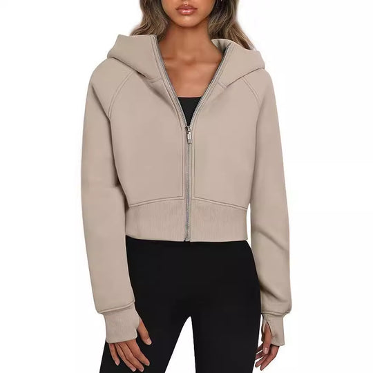 Damen cropped Kapuzenjacke mit Reißverschluss EB
