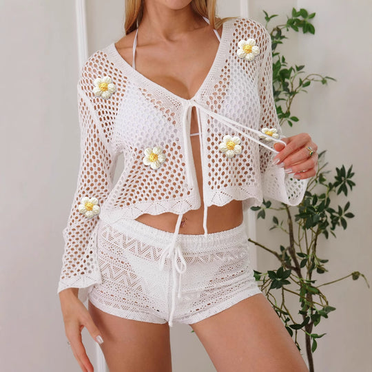 Damen leichte Häkeljacke mit floralem Detail EB