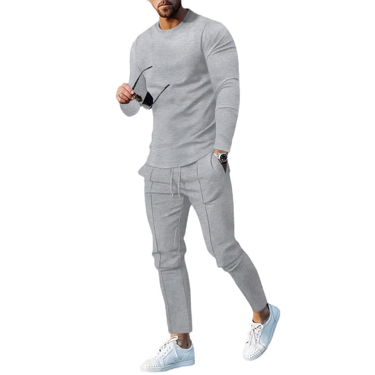 Herren nan modernes Lounge-Set aus feinem Stretchjersey mit Rundhals-Longsleeve und tapered Cargo-Jogger EB