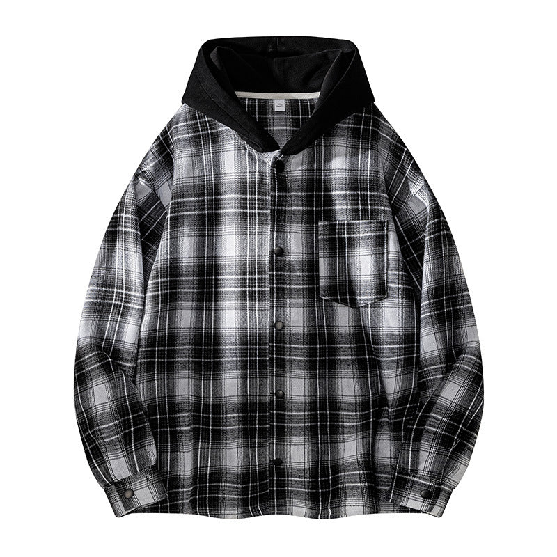 Herren lässige Hemdjacke mit gefütterter Kapuze und Karomuster EB