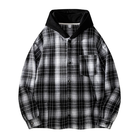 Herren lässige Hemdjacke mit gefütterter Kapuze und Karomuster EB