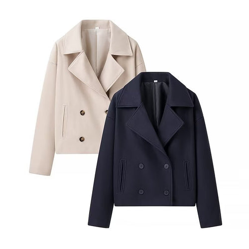 Damen gefütterte cropped Jacke mit doppeltem Knopfverschluss und weitem Revers EB