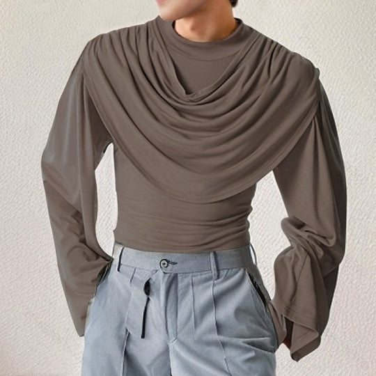 Damen Stilvolle Bluse mit Drapierung und weitem Arm EB
