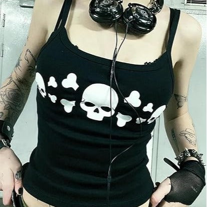 Damen Tanktop mit frechem Totenkopf-Design und schmalen Trägern EB