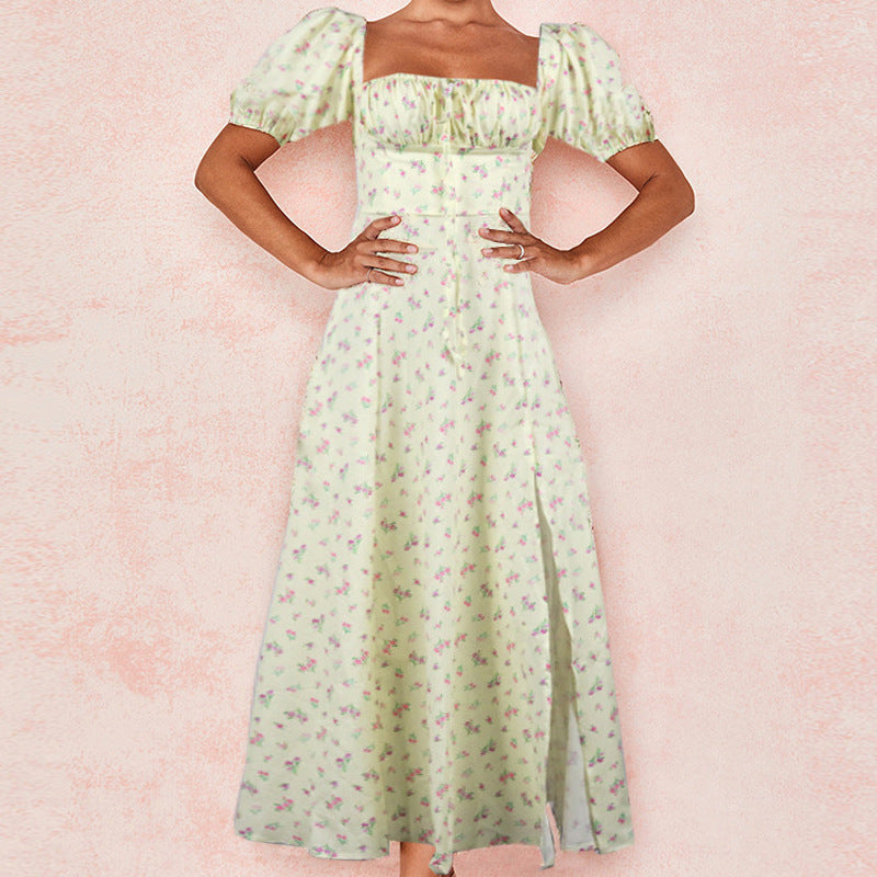 Damen Maxi-Kleid mit Puffärmeln und floralem Design EB