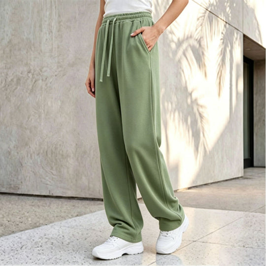 Damen nan weite Loungepalazzo-Hose mit hohem Komfortbund, Kordelzug, seitlichen Eingrifftaschen und dekorativer Seitennaht EB