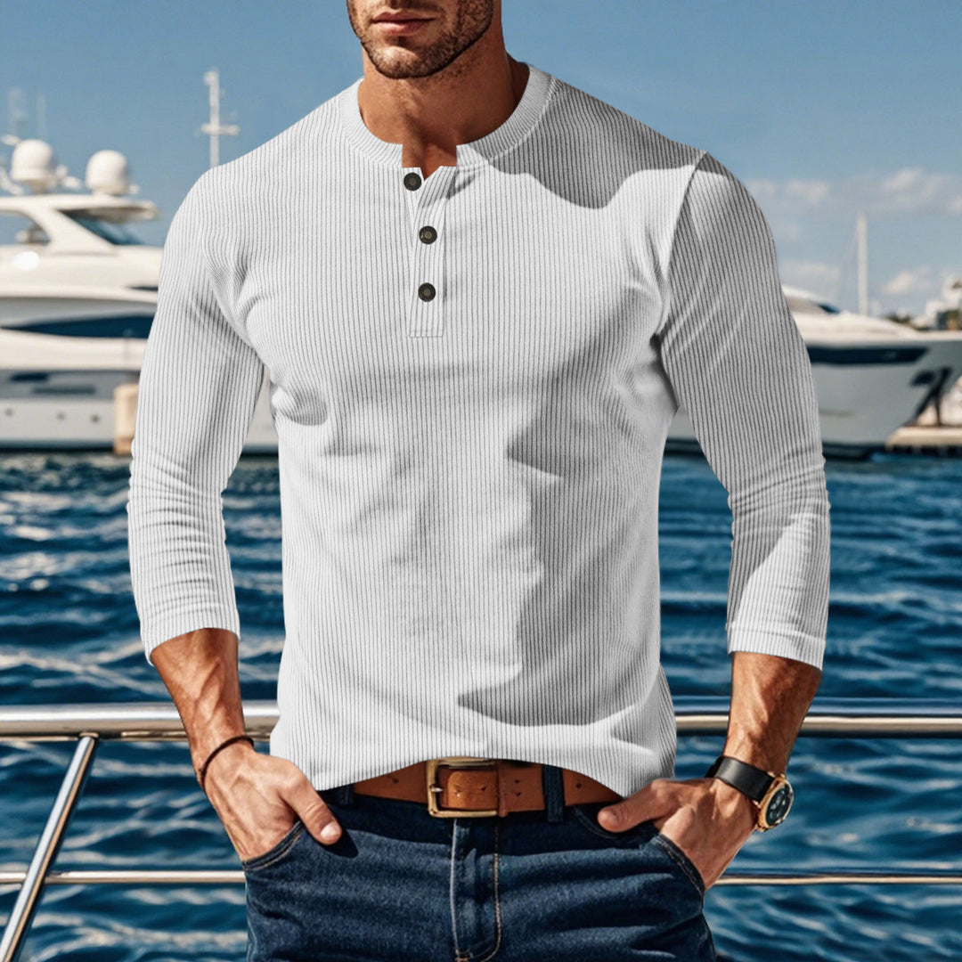 Herren Langarmshirt mit modischer Stehkragen und Knopfleiste EB