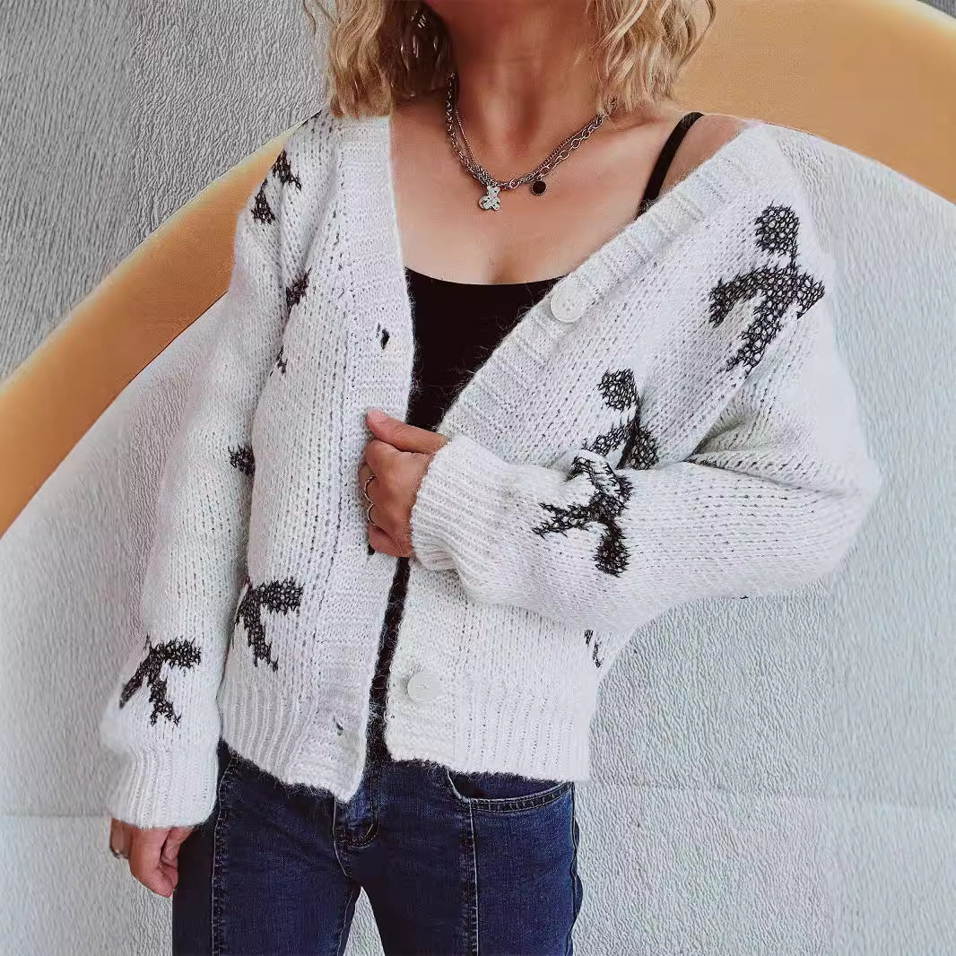 Damen lässige Strickjacke mit modernem Karomuster und hochwertigen Knopfdetails EB