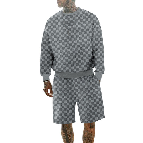 Herren nan oversized Waffelstrick-Lounge-Set mit Crewneck-Sweatshirt und knielangen Bermuda-Shorts EB