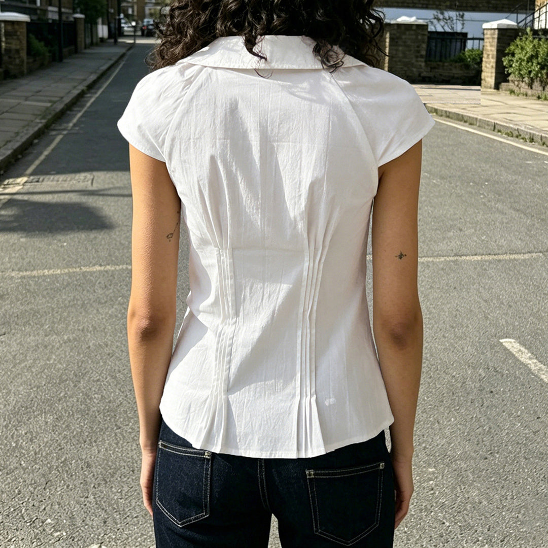 Damen klassisches Kurzarmblusenshirt mit modischem Kragen EB
