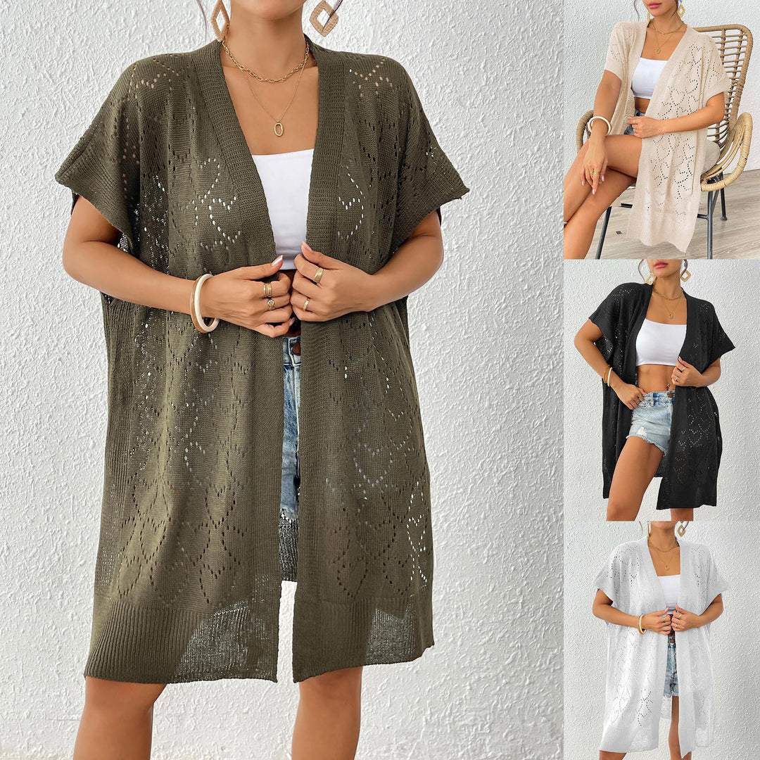 Damen luftiger Strick-Kimono mit floralem Lochmuster EB