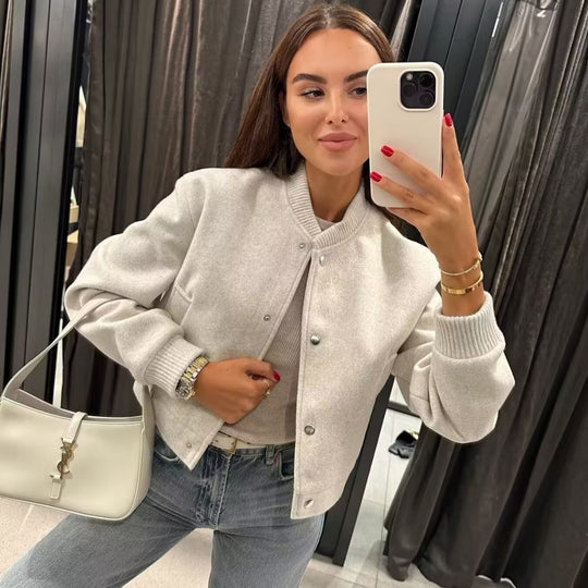 Damen modische Sweatjacke mit Knopfverschluss und praktischen Taschen EB