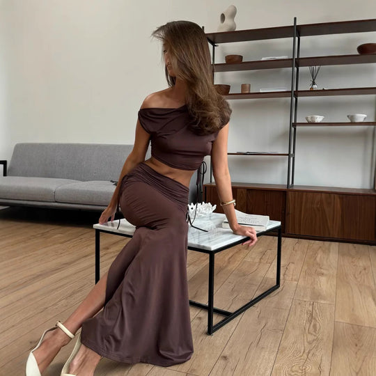 Damen elegantes Set mit schickem Top und figurschmeichelndem Rock EB