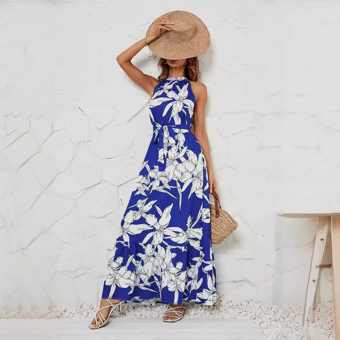 Damen Maxikleid mit floralem Print und elegantem Halsband EB