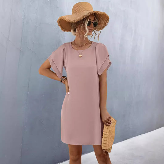 Damen Kurzarmkleid mit voluminösen Rüschendetails und bequemen Schnitt EB