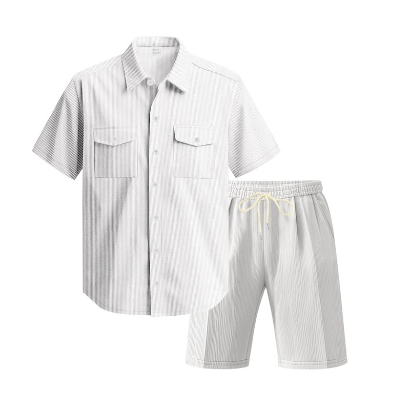 Herren Kurzarm-Hemd und Shorts Set mit praktischen Taschen und bequemer Passform EB