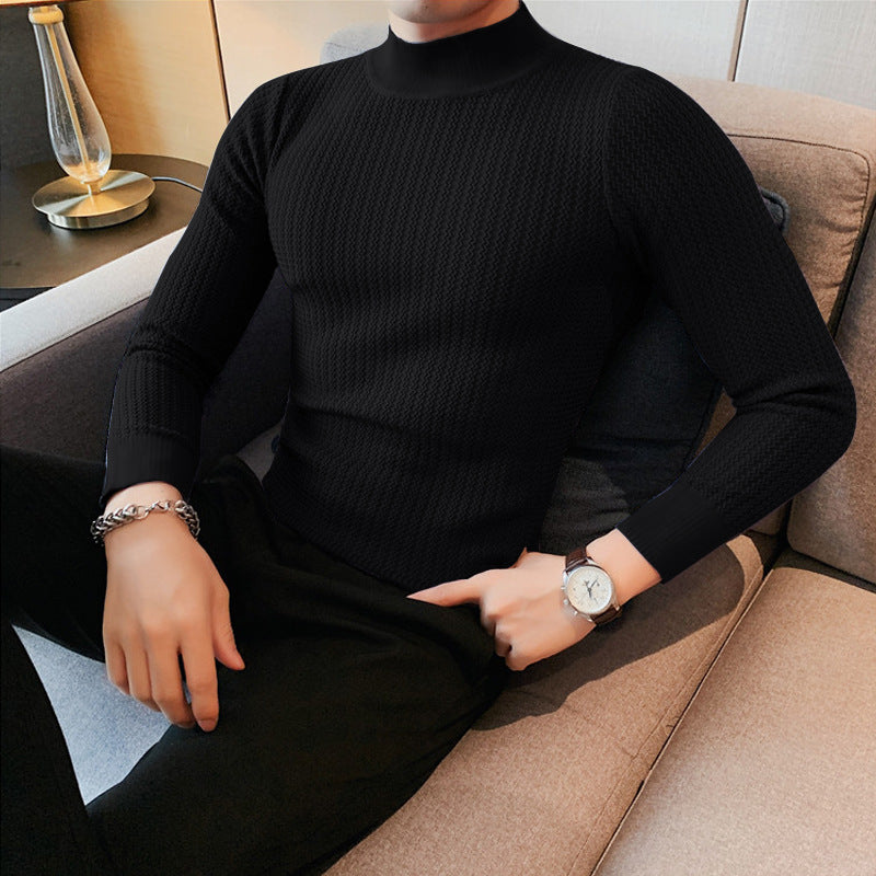 Unisex nan texturierter Waffelstrick-Pullover mit schmalem Stehkragen und Rippbündchen EB